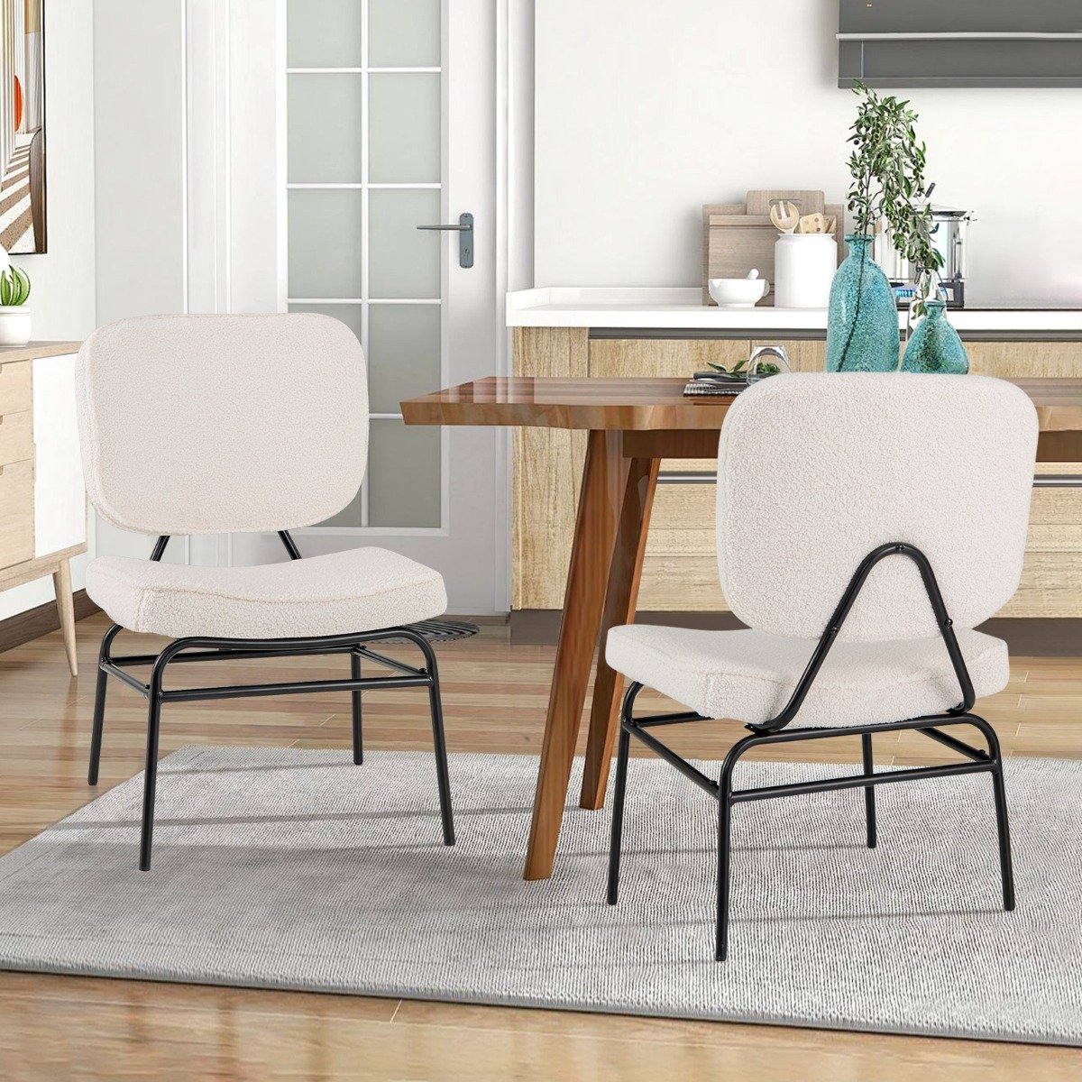 Esszimmerstuhl mit gebogenem Sitz & Rückenlehne Sherpa-Küchenstuhl Polsterstuhl Beige