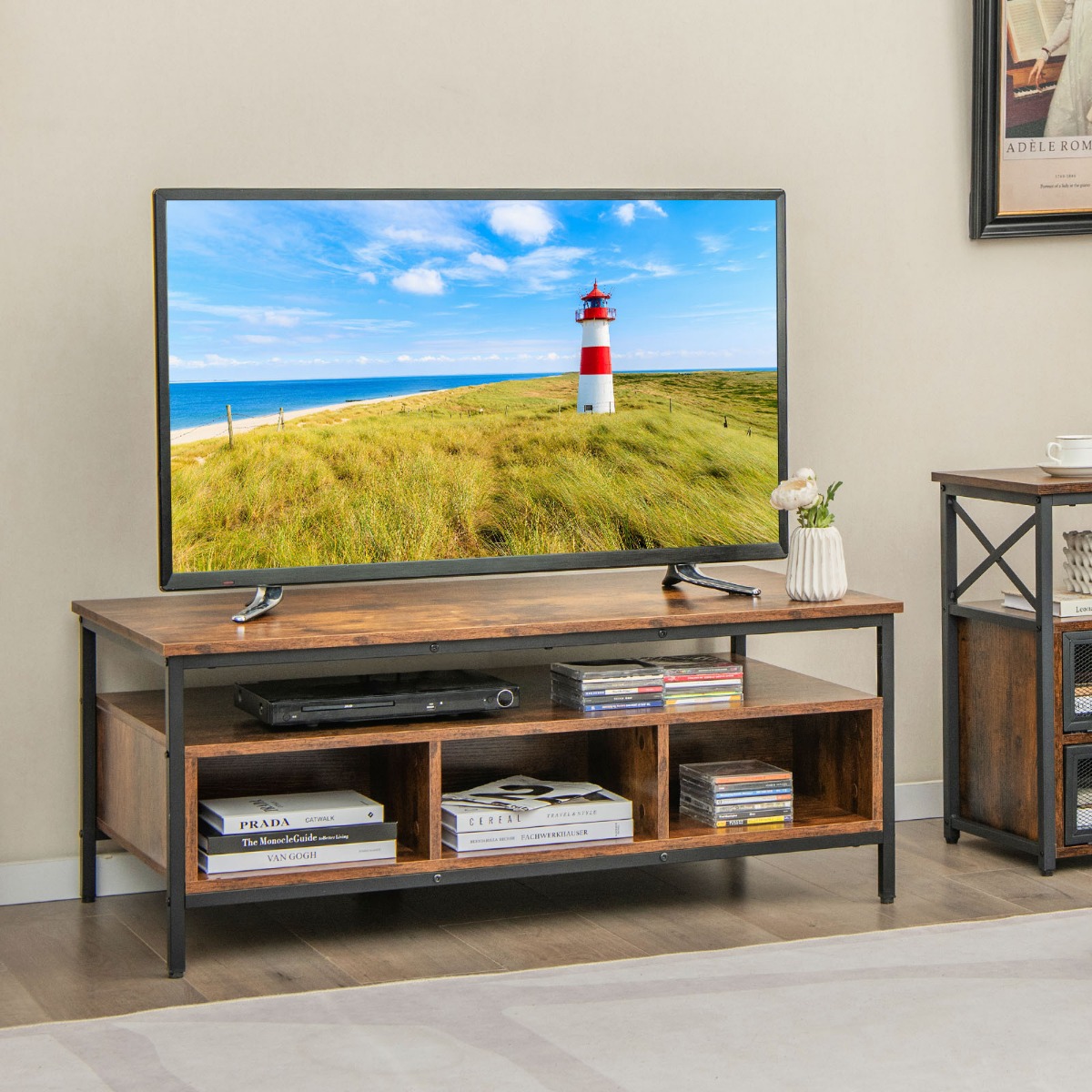 Couchtisch Holz 3 Ebenen Wohnzimmertisch mit offenem Regal 110 x 60 x 45 cm im Industriestil