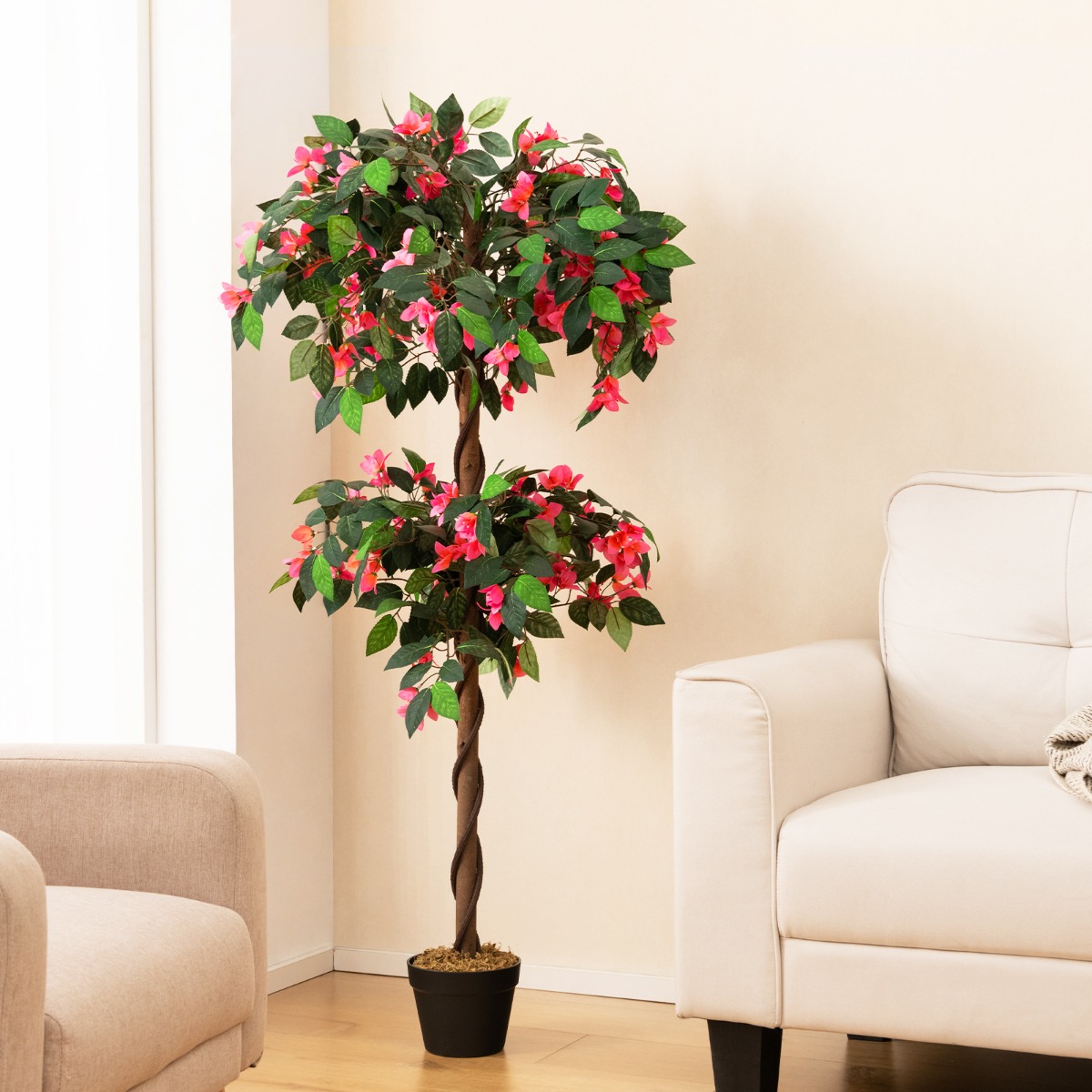 150 cm Kunstbaum im Topf mit 252 Blüten & Natürlichen Blättern & Stamm Bougainvillee