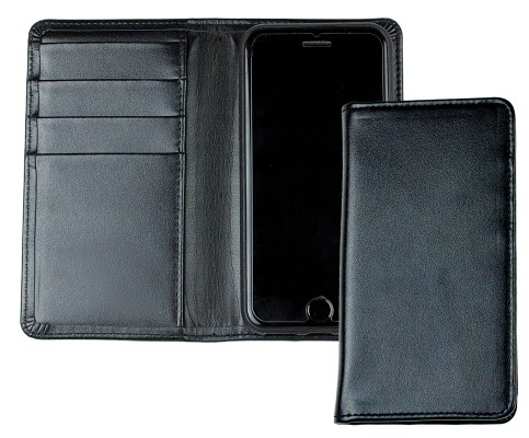 iPhone Case aus Leder mit integrierter schwarzer Kunststoffschale PREMIUM LEDER BOXCALF schwarz (glatt)