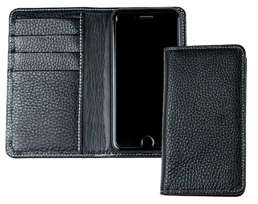iPhone Case aus Leder mit integrierter schwarzer Kunststoffschale PREMIUM LEDER SOFT GRAIN schwarz (genarbt)