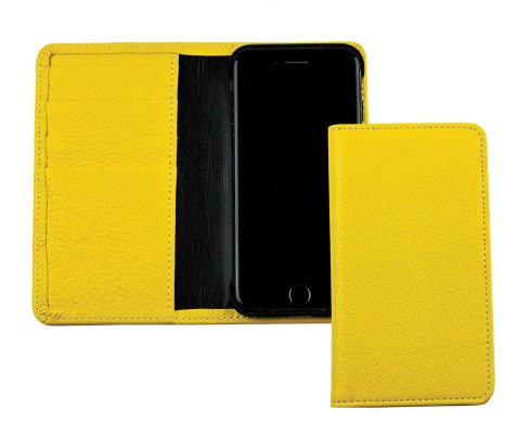 iPhone Case aus Leder mit integrierter Kunststoffschale PREMIUM LEDER SOFT GRAIN gelb (genarbt)