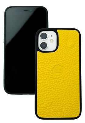 iPhone Case Silikon Schutzhülle in PREMIUM LEDER SOFTGRAIN gelb (genarbt)