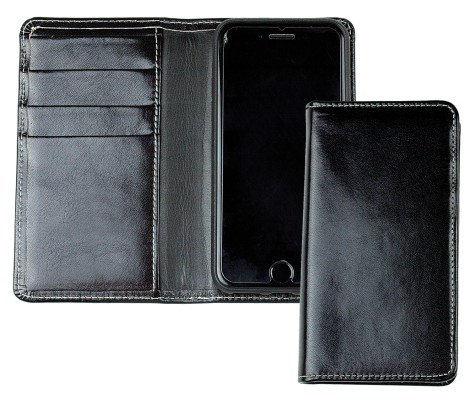 iPhone Case aus Leder mit integrierter schwarzer Kunststoffschale PREMIUM LEDER VINTAGE Anilin schwarz