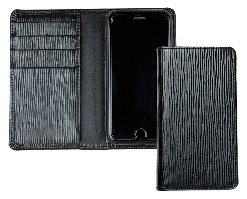 iPhone Case aus Leder mit integrierter schwarzer Kunststoffschale PREMIUM LEDER MANHATTAN schwarz mit Paglia Narbung