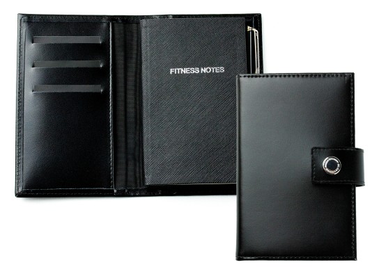 Pocket Notizbuch `FITNESS NOTES` (auswechselbar) mit Druckknopf, CAMBRIDGE Top Grain Leder schwarz