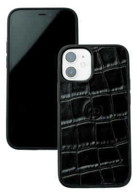 iPhone Case Silikon Schutzhülle in PREMIUM LEDER CROCO schwarz