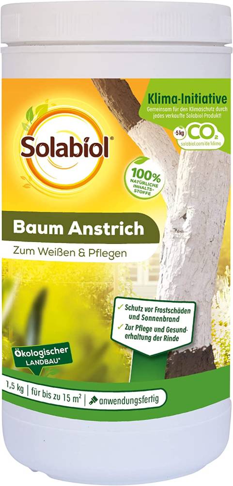 Solabiol Baum Anstrich, zum Weißen und Pflegen, biologische Baumpflege zum Verhindern von Frostrissen an Baumstämmen, 1,5 kg