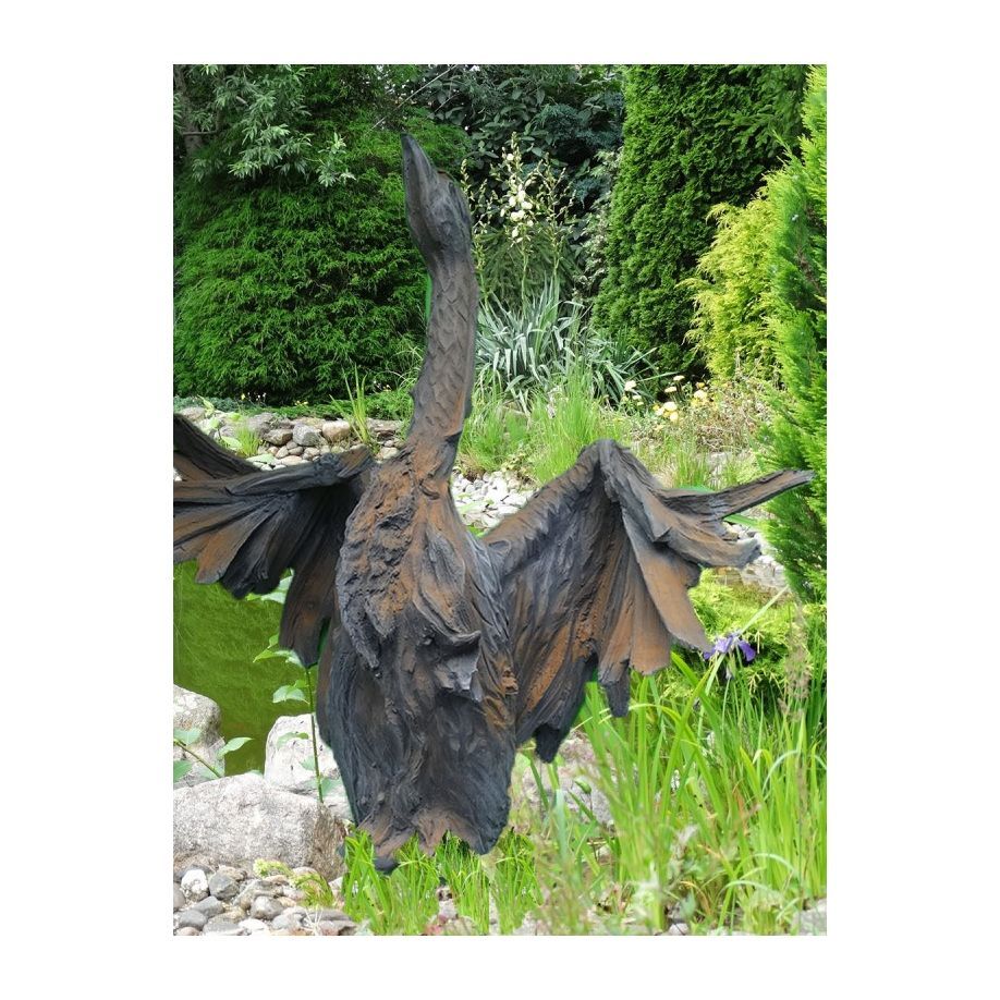 Wesen der Lüfte 'Schwan', dunkler Steinguss, Rosteffekt - Original von Vidroflor