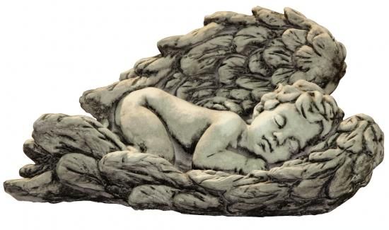 Gartenfigur Baby in Flügel liegend 'MINER', Steinguss - Original von Vidroflor