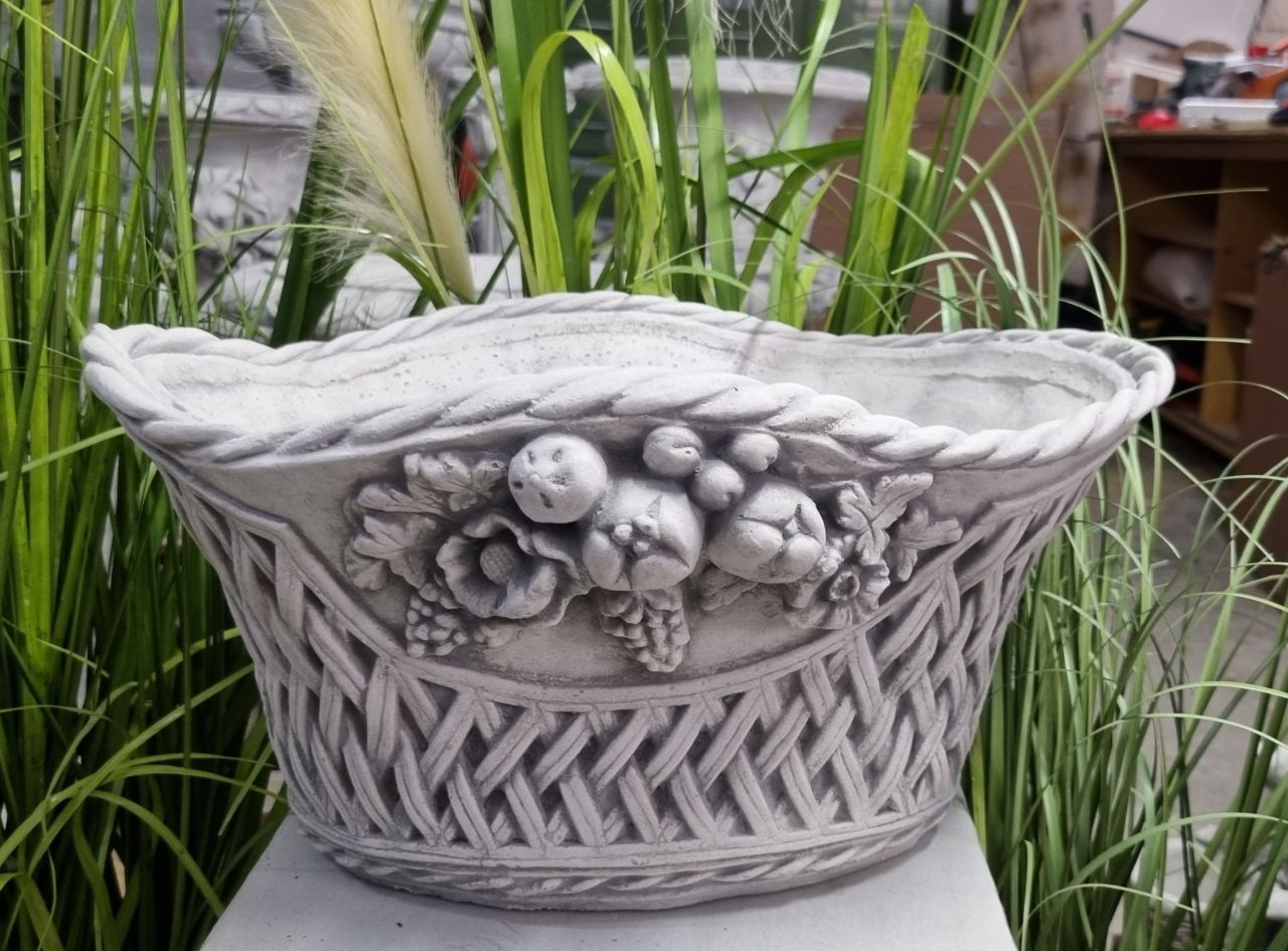 Pflanzgefäß, Pflanzkorb 'Blumen', antik grau