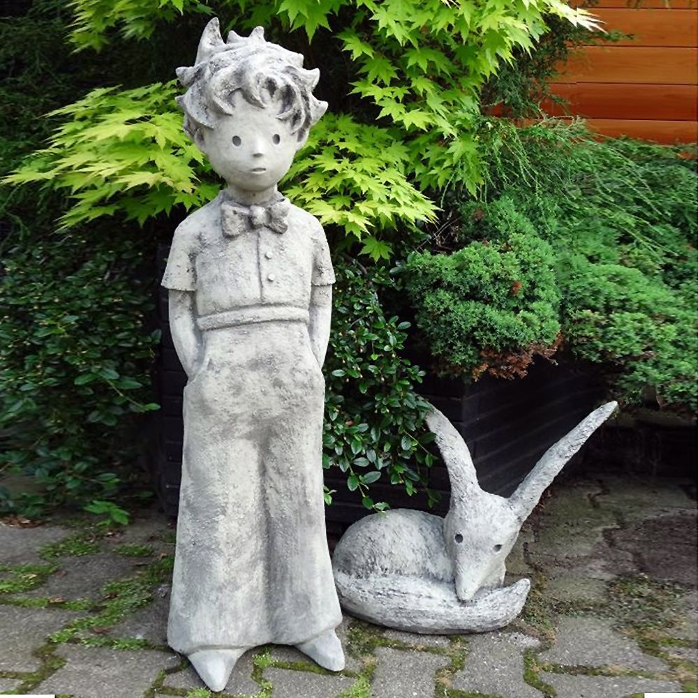 Gartenfigur 'Der kleine Prinz' mit Fuchs im Set - Original von Vidroflor