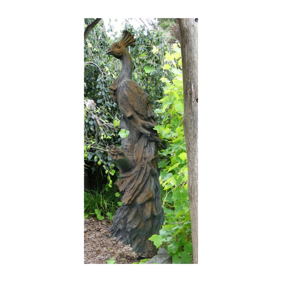 Wesen der Lüfte 'Pfau', dunkler Steinguss, Rosteffekt - Original von Vidroflor