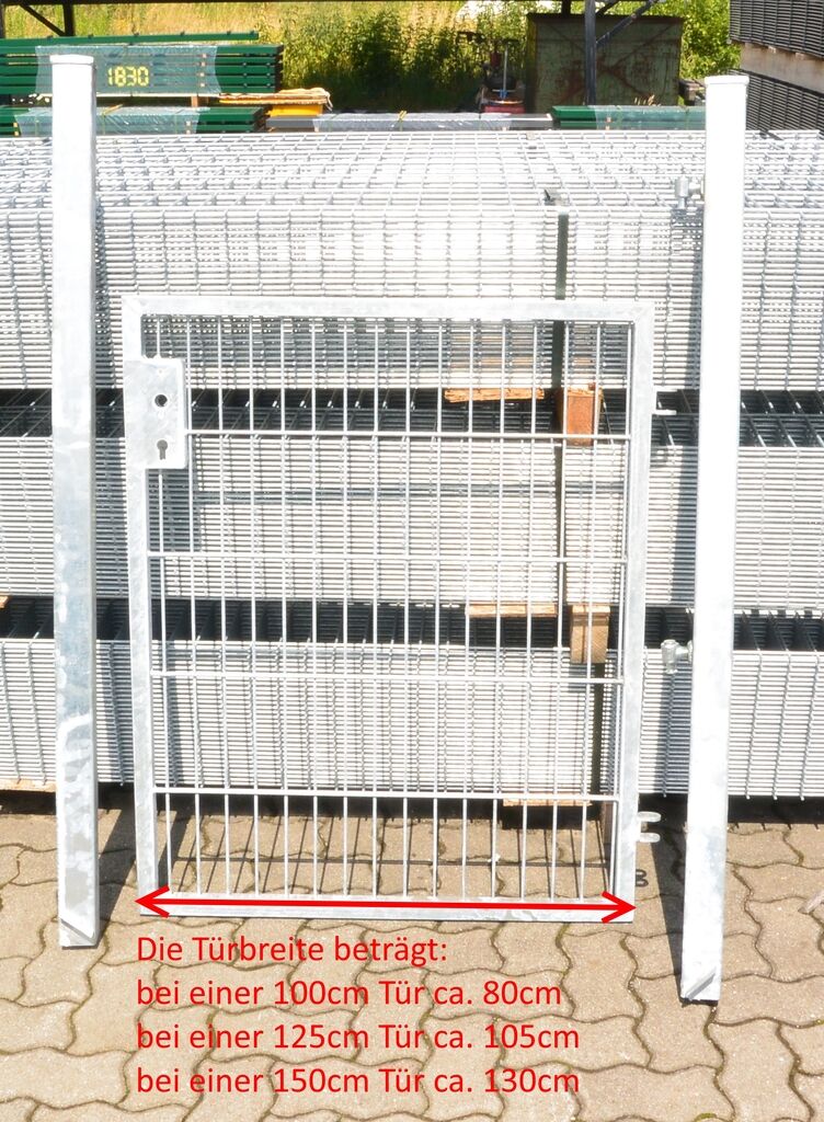 Gartentor 1-flügelig / Zauntür Basic-Line Farbe Verzinkt Breite 125cm x Höhe 200cm 5 Jahre Garantie - Top Qualität