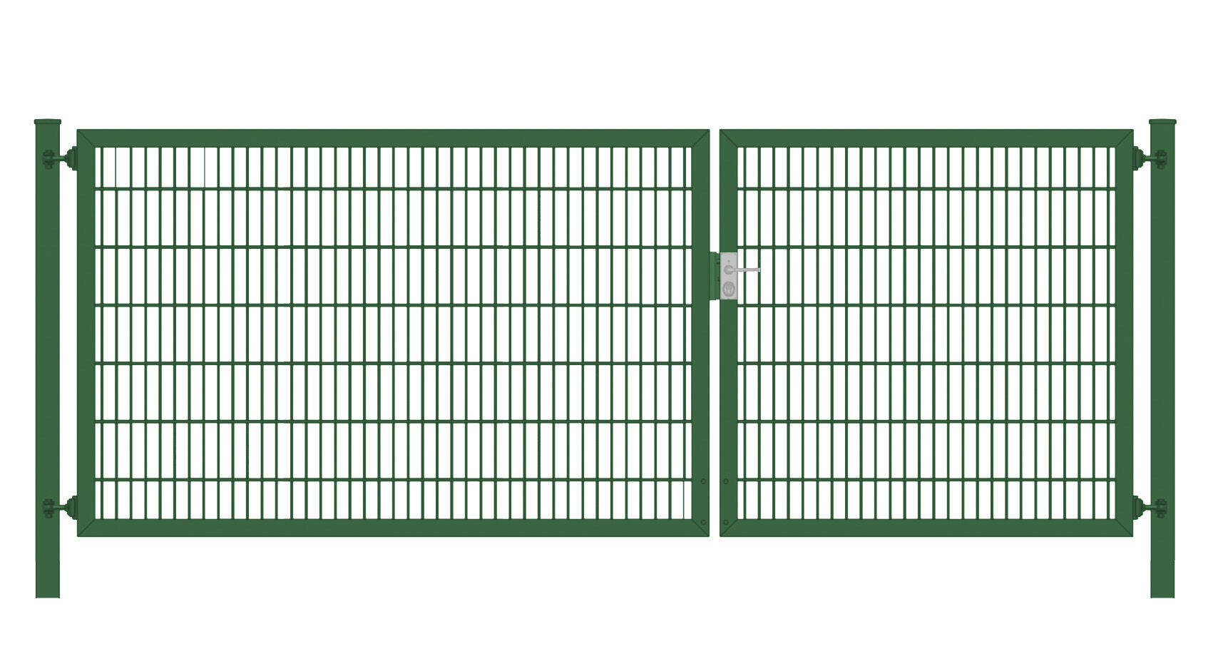Einfahrtstor / Gartentor (2-flügelig) Classic Plus asymmetrisch; Moosgrün 6/5/6er ; Breite 350 cm x Höhe 120 cm