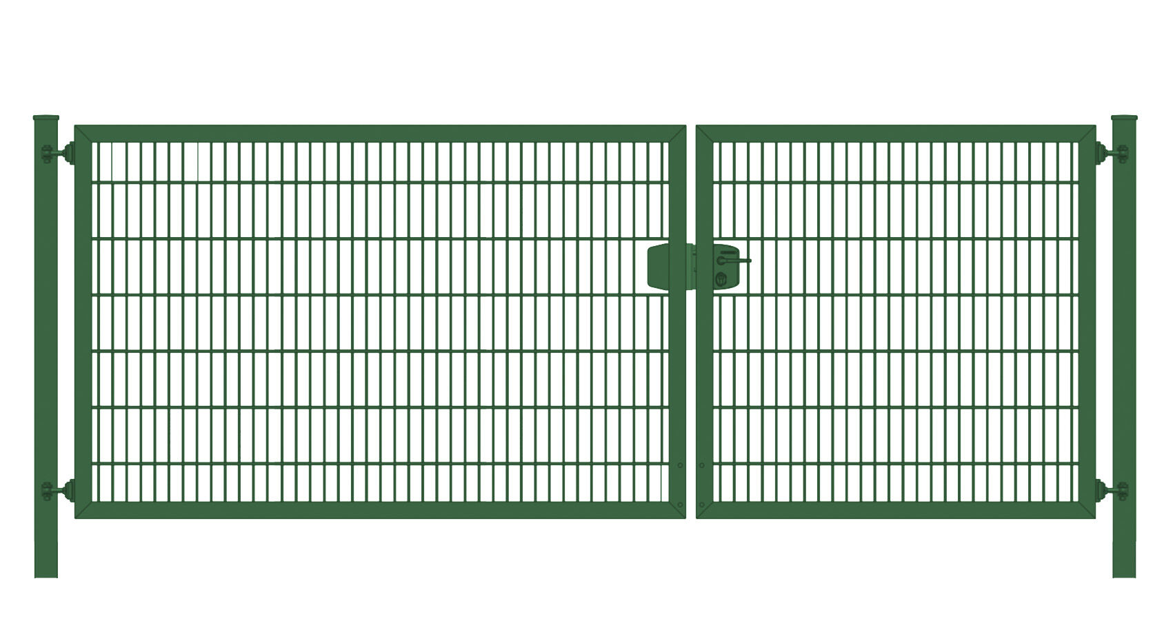 Elektrisches Einfahrtstor / Gartentor 8/6/8 (2-flügelig) Premium-Plus-Linie asymmetrisch; Moosgrün Stabmattentor; Breite 300 cm x Höhe 100 cm