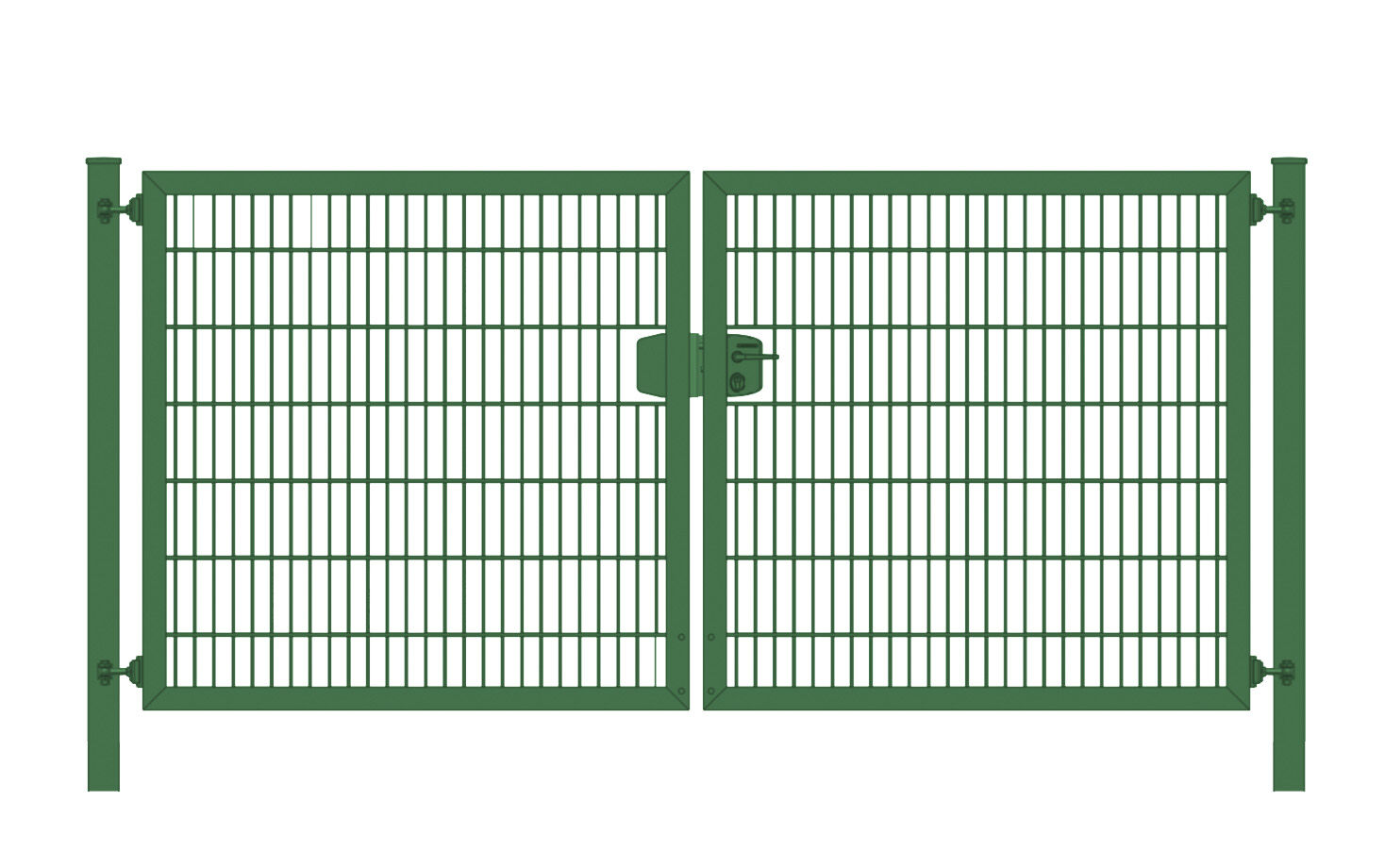 Einfahrtstor / Gartentor (2-flügelig) Premium Plus 6/5/6er symmetrisch; Moosgrün RAL 6005 Doppelstabmatte; Breite 250 cm x Höhe 160 cm 5 Jahre Garantie - Top Qualität
