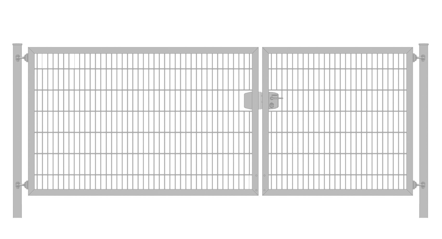 Elektrisches Einfahrtstor / Gartentor 8/6/8 (2-flügelig) Premium-Plus-Linie asymmetrisch; Verzinkt Stabmattentor; Breite 250 cm x Höhe 120 cm