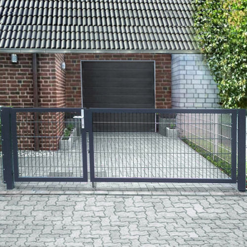 Elektrisches Gartentor / Einfahrtstor Basic (2-flügelig) asymmetrisch; Anthrazit RAL 7016; Breite 350cm x Höhe 160cm 6 / 5 / 6 mm