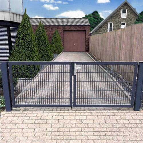 Elektrisches Gartentor / Einfahrtstor Basic (2-flügelig) symmetrisch; Anthrazit RAL 7016; Breite 400cm x Höhe 140cm 8 / 6 / 8 mm