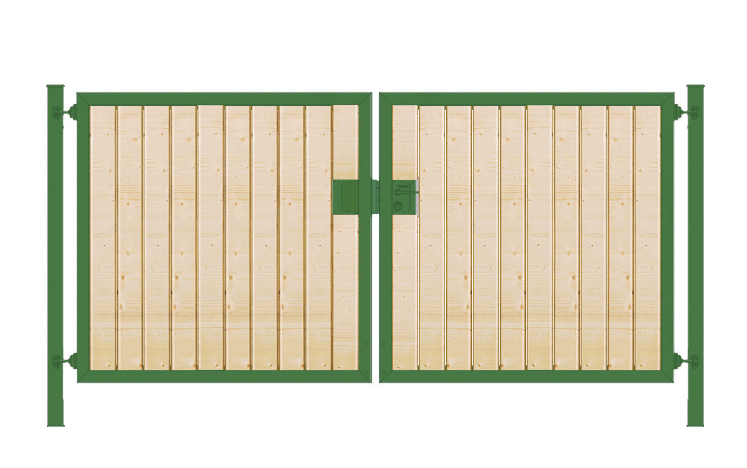 Gartentor mit Holzfüllung (2-flügelig) Premium senkrecht; symmetrisch; grün; B:300 cm H:200 cm