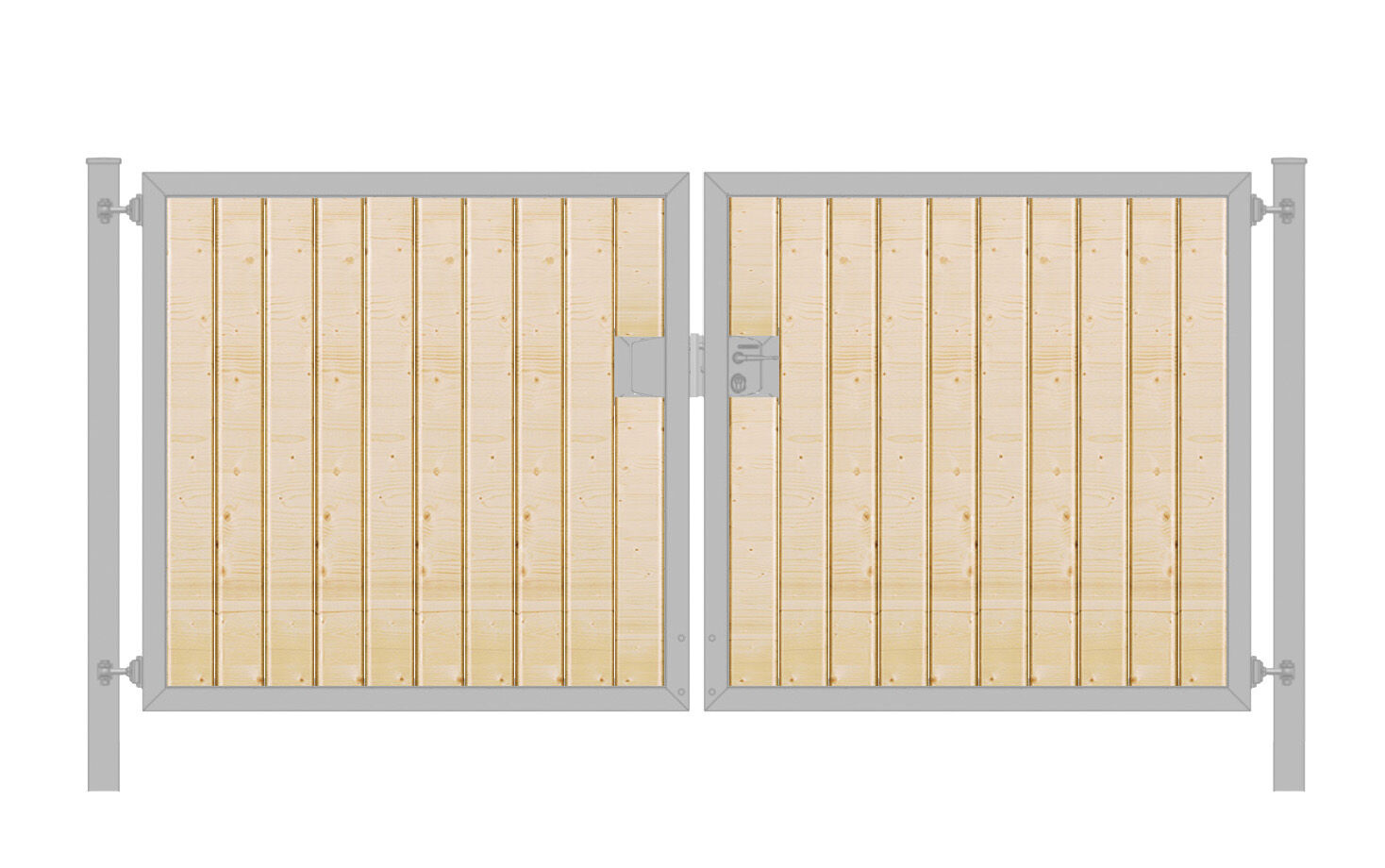 Gartentor mit Holzfüllung (2-flügelig) Premium senkrecht; symmetrisch; verzinkt; B:500 cm H:200 cm
