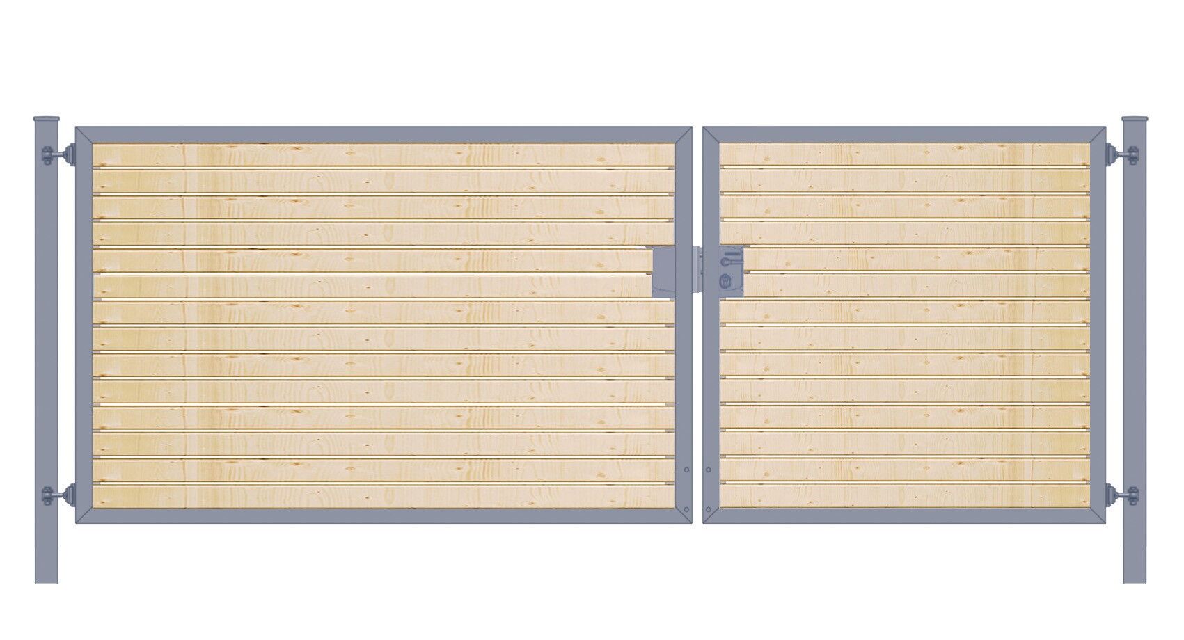 Elektrisches Gartentor mit Holzfüllung (2-flügelig) Premium waagerecht; asymmetrisch; anthrazit; B: 300 cm H: 200 cm