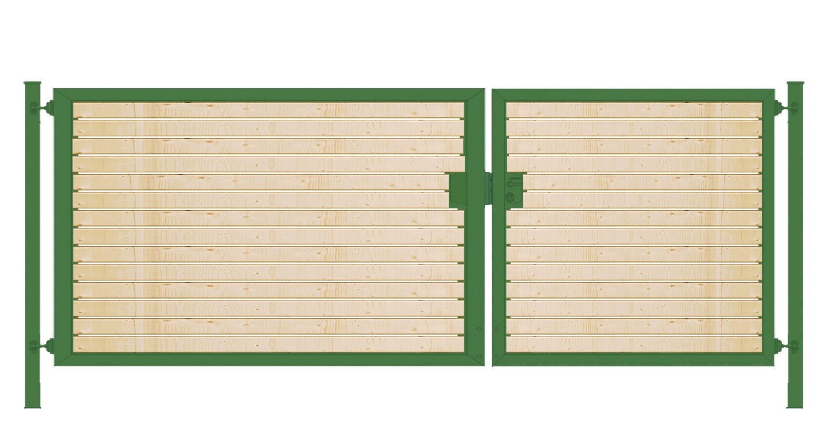 Elektrisches Gartentor mit Holzfüllung (2-flügelig) Premium waagerecht; asymmetrisch; grün; B: 250 cm H: 200 cm