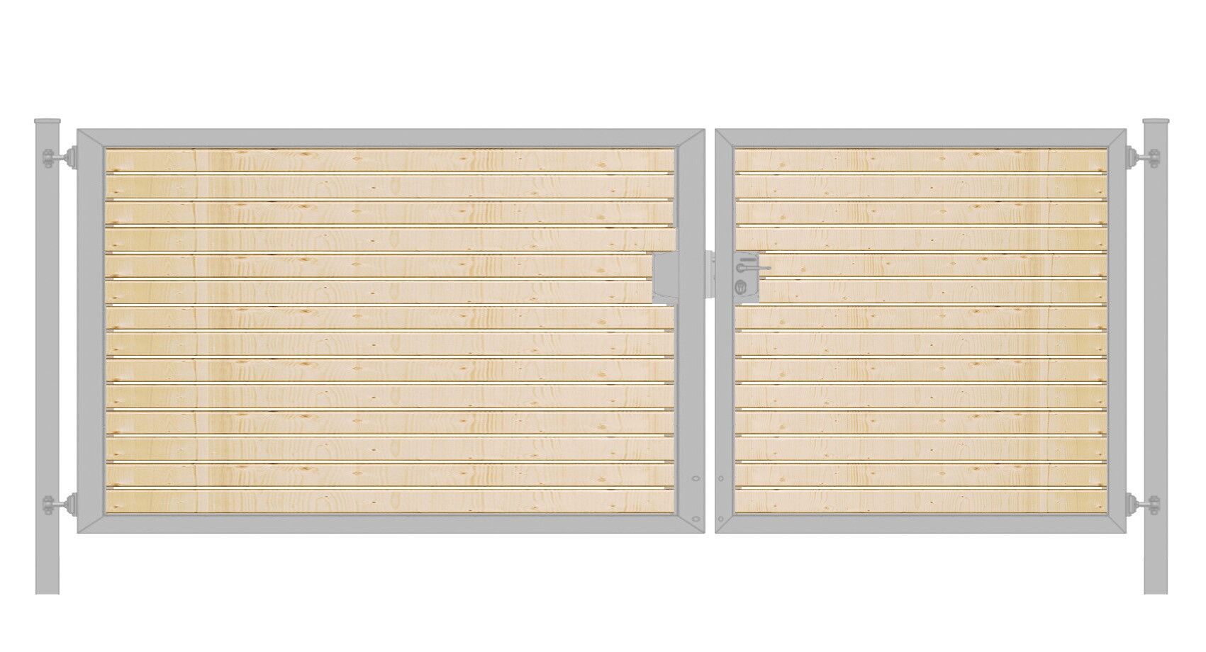 Gartentor mit Holzfüllung (2-flügelig) Premium waagerecht; asymmetrisch; verzinkt; B:300 cm H:200 cm