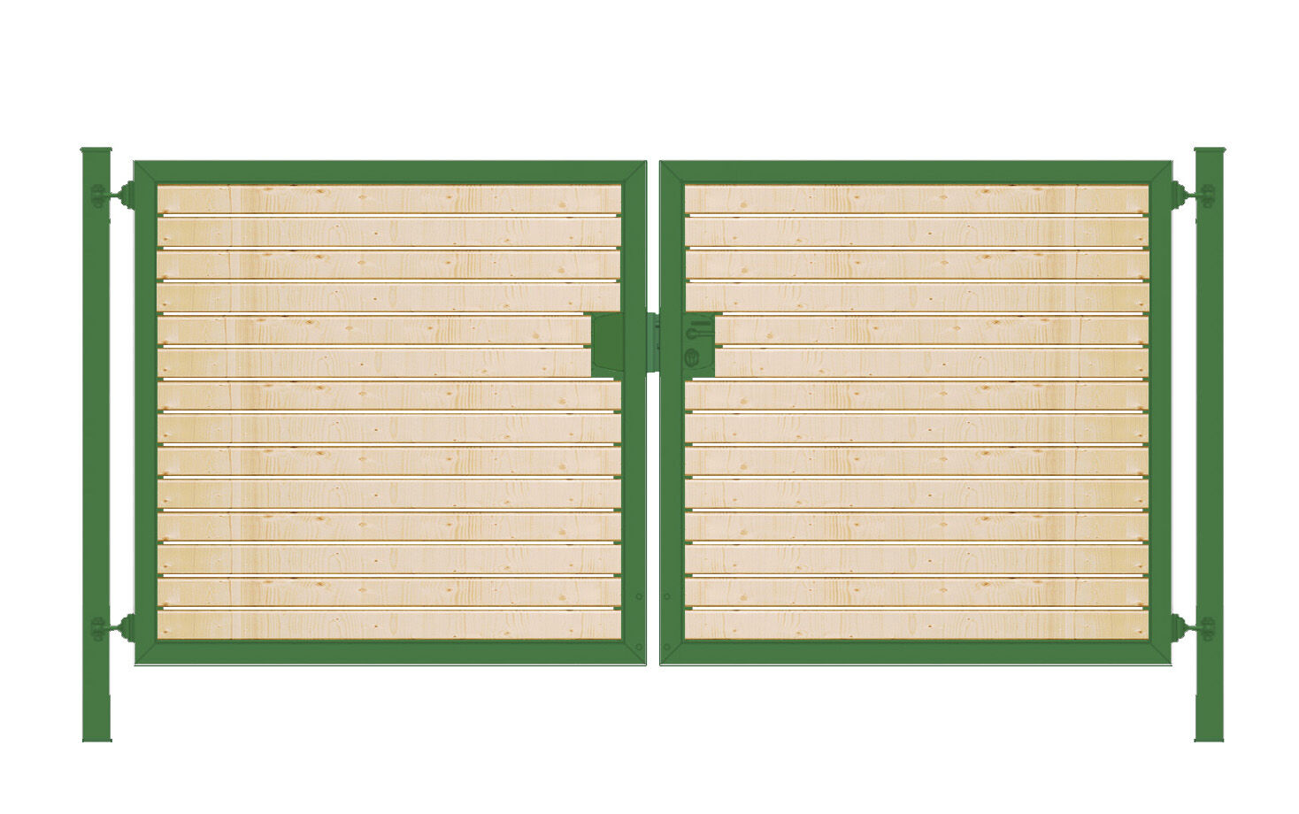 Elektrisches Gartentor mit Holzfüllung (2-flügelig) Premium waagerecht; symmetrisch; grün; B: 500 cm H: 200 cm