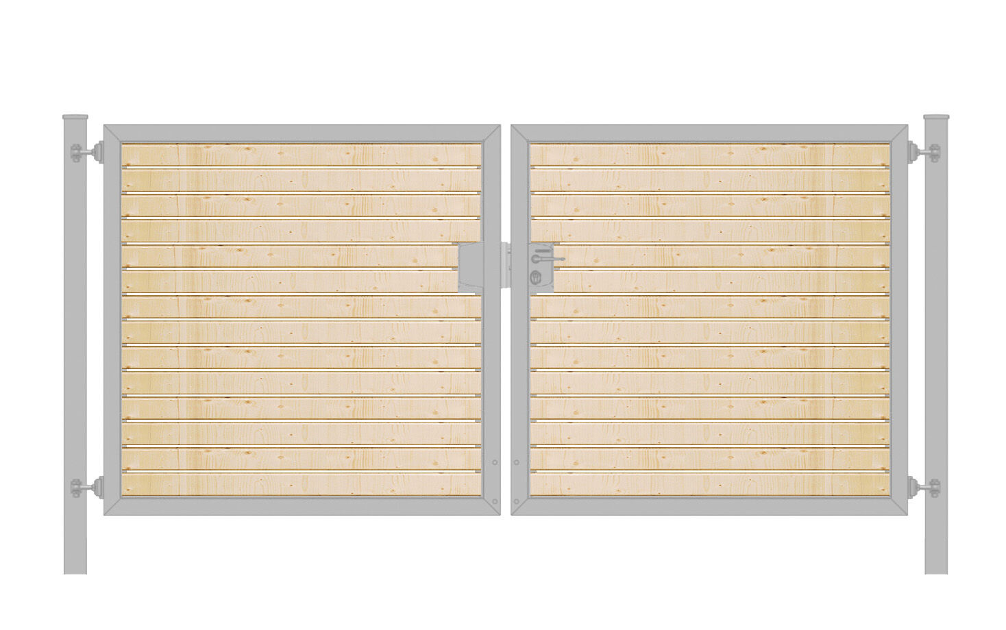 Gartentor mit Holzfüllung (2-flügelig) Premium waagerecht; symmetrisch; verzinkt; B:500 cm H:100 cm
