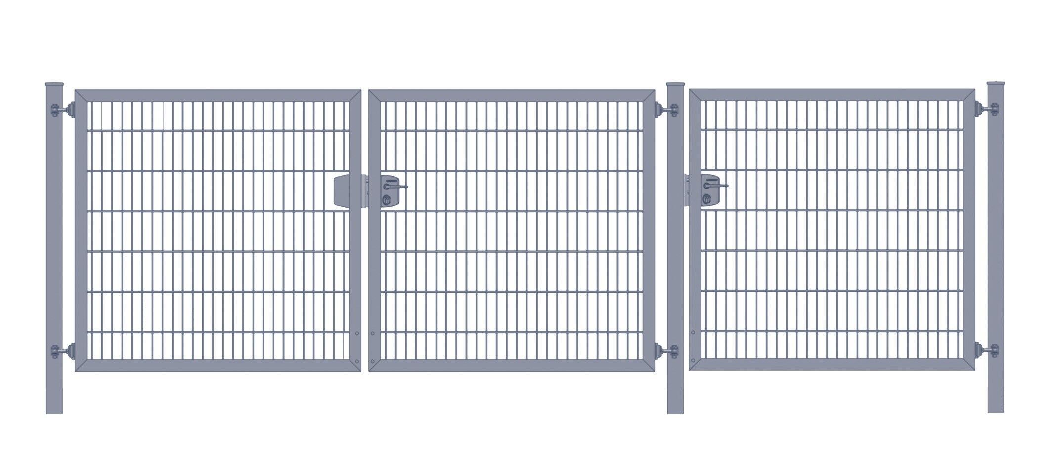 Einfahrtstor (3-flügelig) Premium Plus 6/5/6er Stabmatte; Anthrazit ; Breite 600 cm (2,5m/ 2,5m/ 1m) x Höhe 100 cm