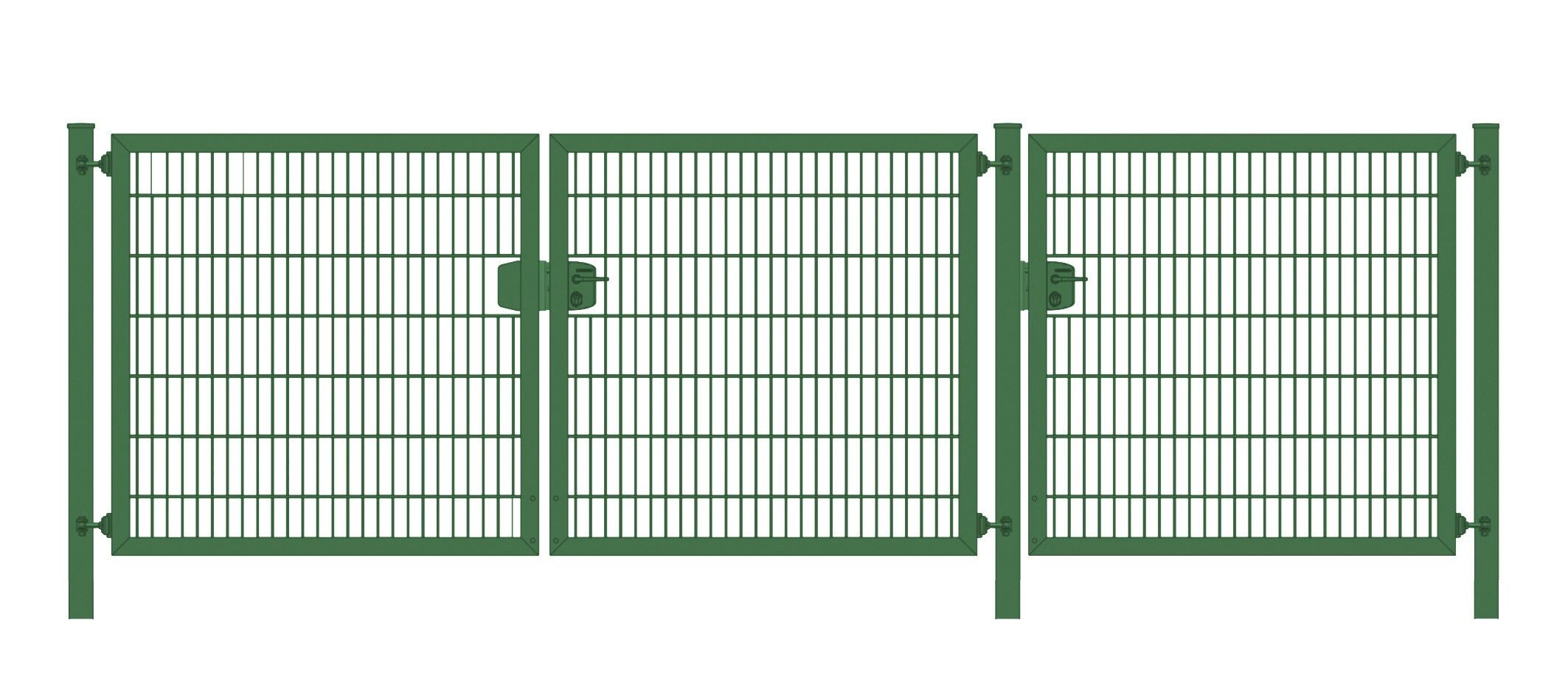 Einfahrtstor (3-flügelig) Premium Plus 6/5/6er Stabmatte; Grün ; Breite 600 cm (2,5m/ 2,5m/ 1m) x Höhe 140 cm