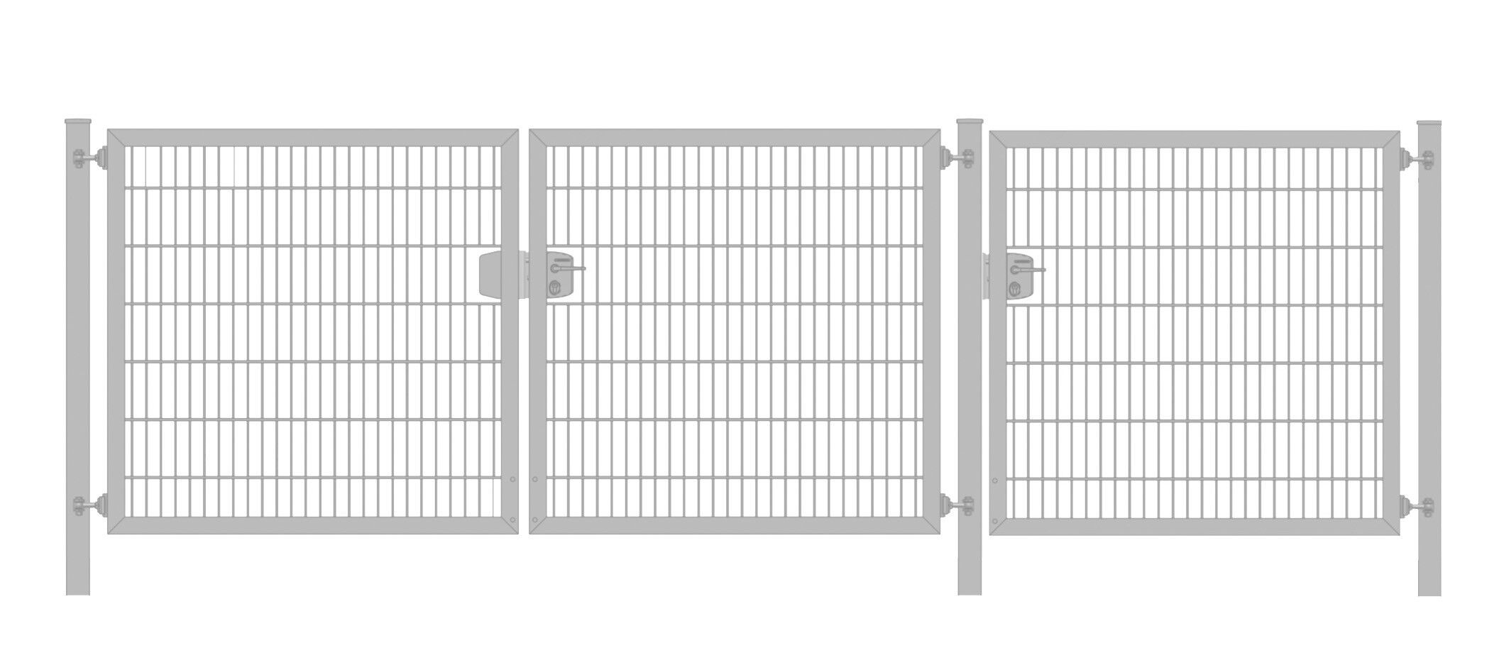 Einfahrtstor (3-flügelig) Premium Plus 6/5/6er Stabmatte; Verzinkt ; Breite 600 cm (2,5m/ 2,5m/ 1m) x Höhe 160 cm