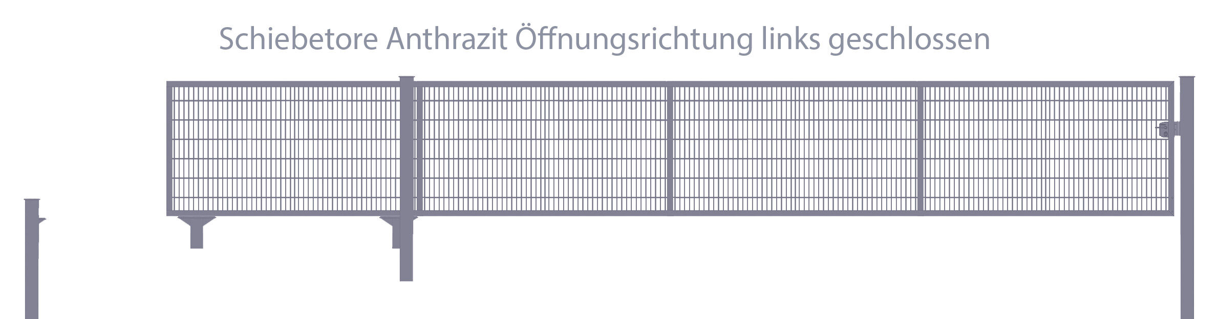 Automatisches Schiebetor Breite: 400cm; Höhe: 100cm; Anthrazit; 6/5/6mm Doppelstabmatten-Füllung; Öffnet nach links