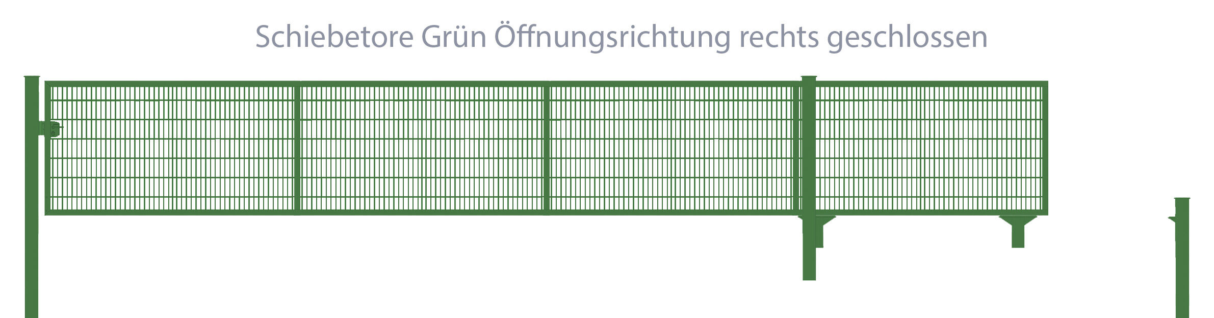 Automatisches Schiebetor Breite: 350cm; Höhe: 120cm; Grün; 6/5/6mm Doppelstabmatten-Füllung; Öffnet nach rechts 