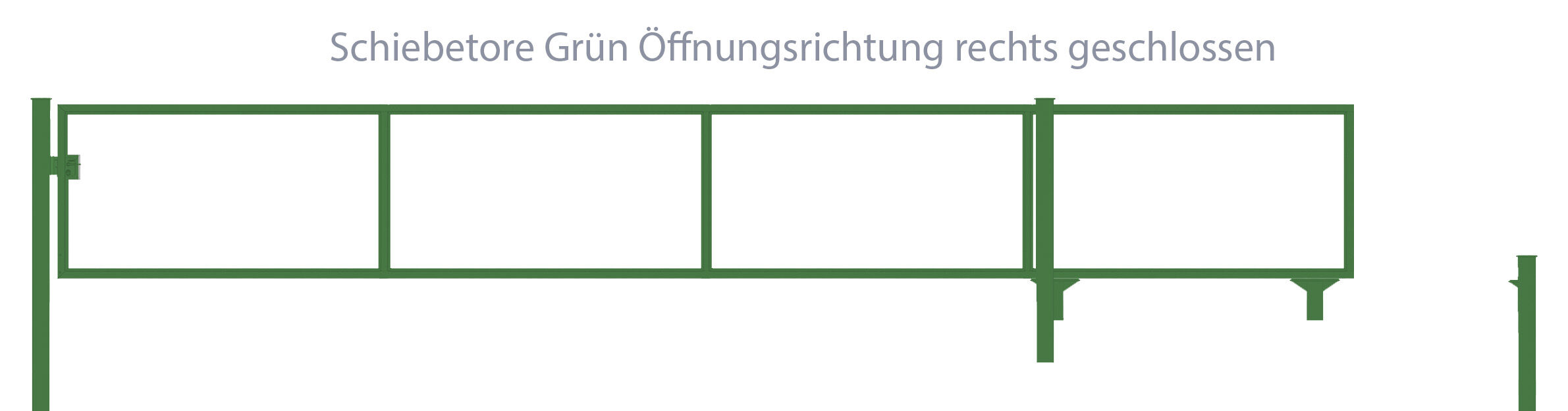 Automatisches Schiebetor Breite: 350cm; Höhe: 140cm; Grün; ohne Füllung; Öffnet nach rechts