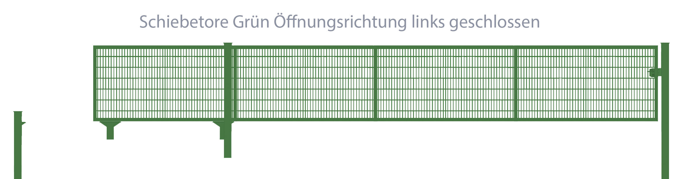 Schiebetor Breite: 400cm; Höhe: 100cm; Grün; 6/5/6mm Doppelstabmatten-Füllung; Öffnet nach links