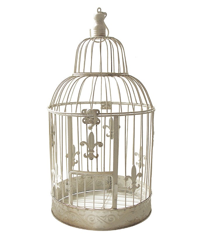 Deko Vogelkäfig Lilie Nostalgie Voliere Landhausstil Antik-Weiß 50 cm