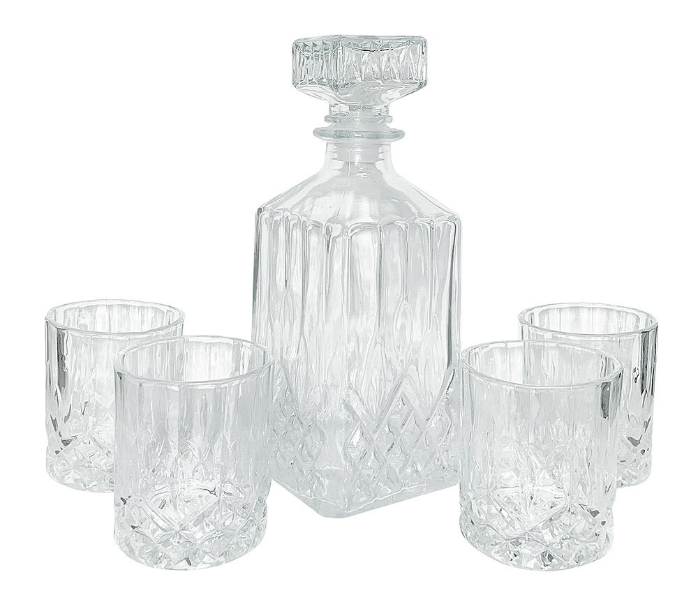 Whisky Karaffe Set Whiskey Glaskaraffe Dekanter Whiskydekanter + 4 Gläser
