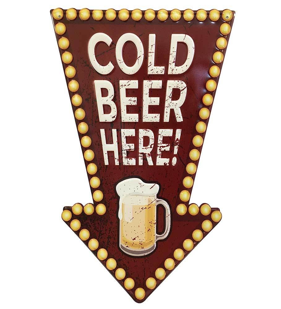 Blechschild COLD BEER HERE Pfeil Wegweiser Nostalgie Vintage 50x30cm