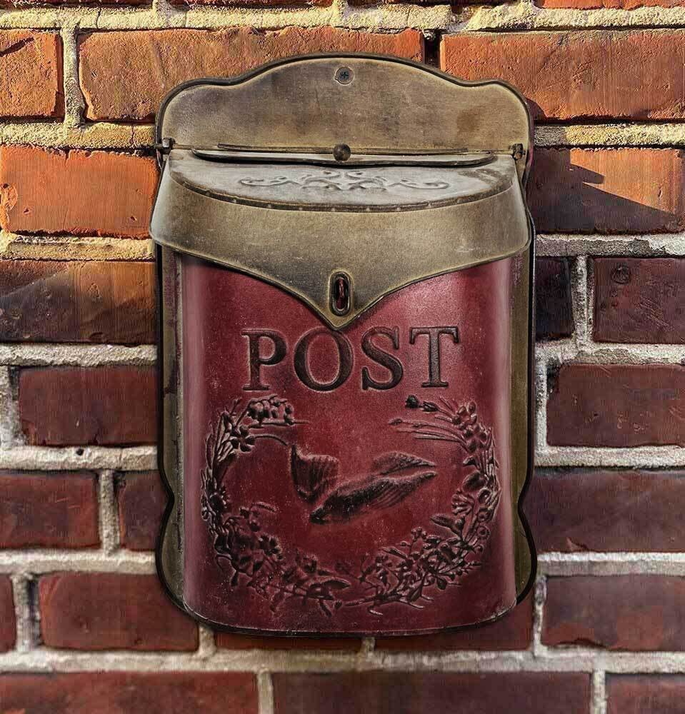 Briefkasten POST Zink Rot Postkasten mit Brieftaube Vintage Landhausstil