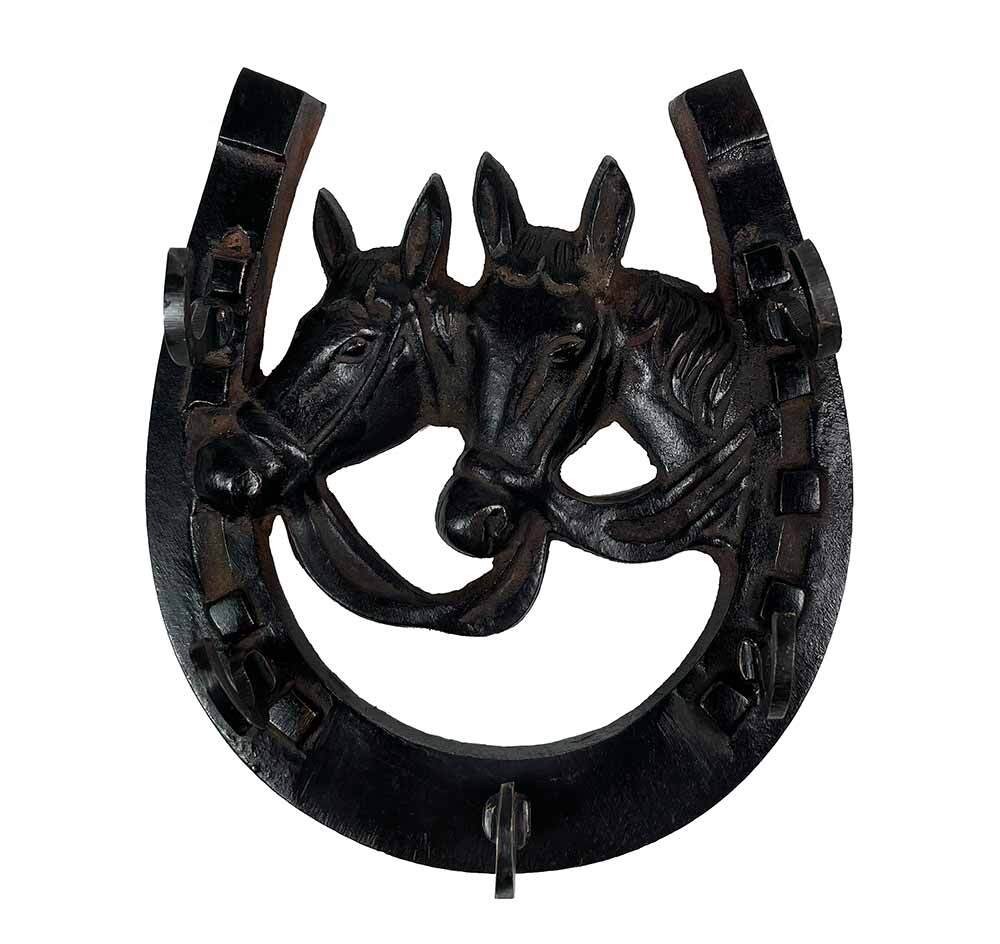 Schlüsselbrett Wandgarderobe Hufeisen Pferde Gusseisen Braun Antik-Stil 12x11cm