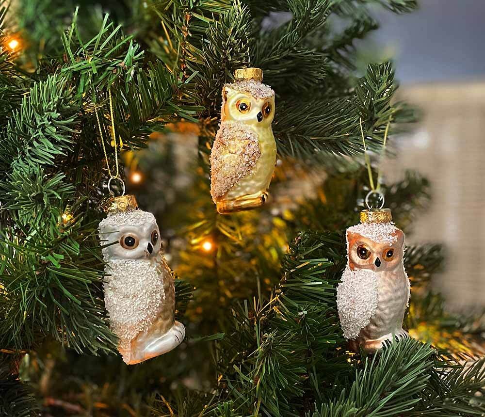 Christbaumschmuck Eule 3 Stück Christbaumanhänger Glas Weihnachtsdeko