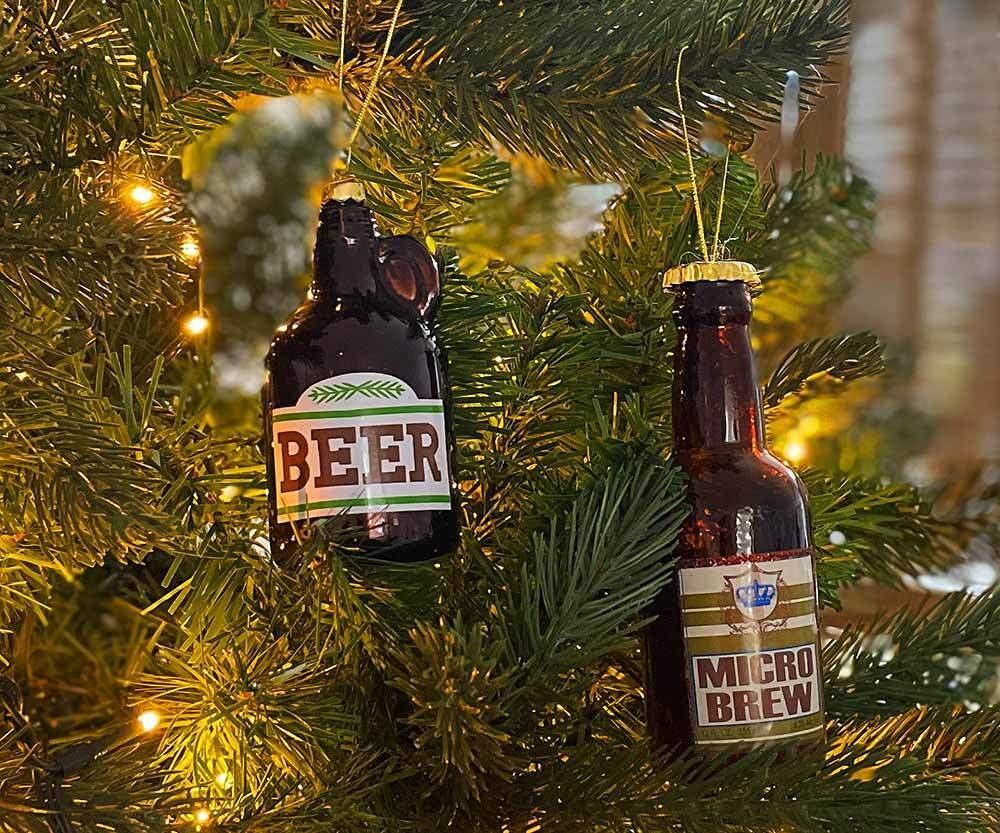 Christbaumschmuck Bierflasche 2-teilig Weihnachtsbaumschmuck Bier Echt Glas
