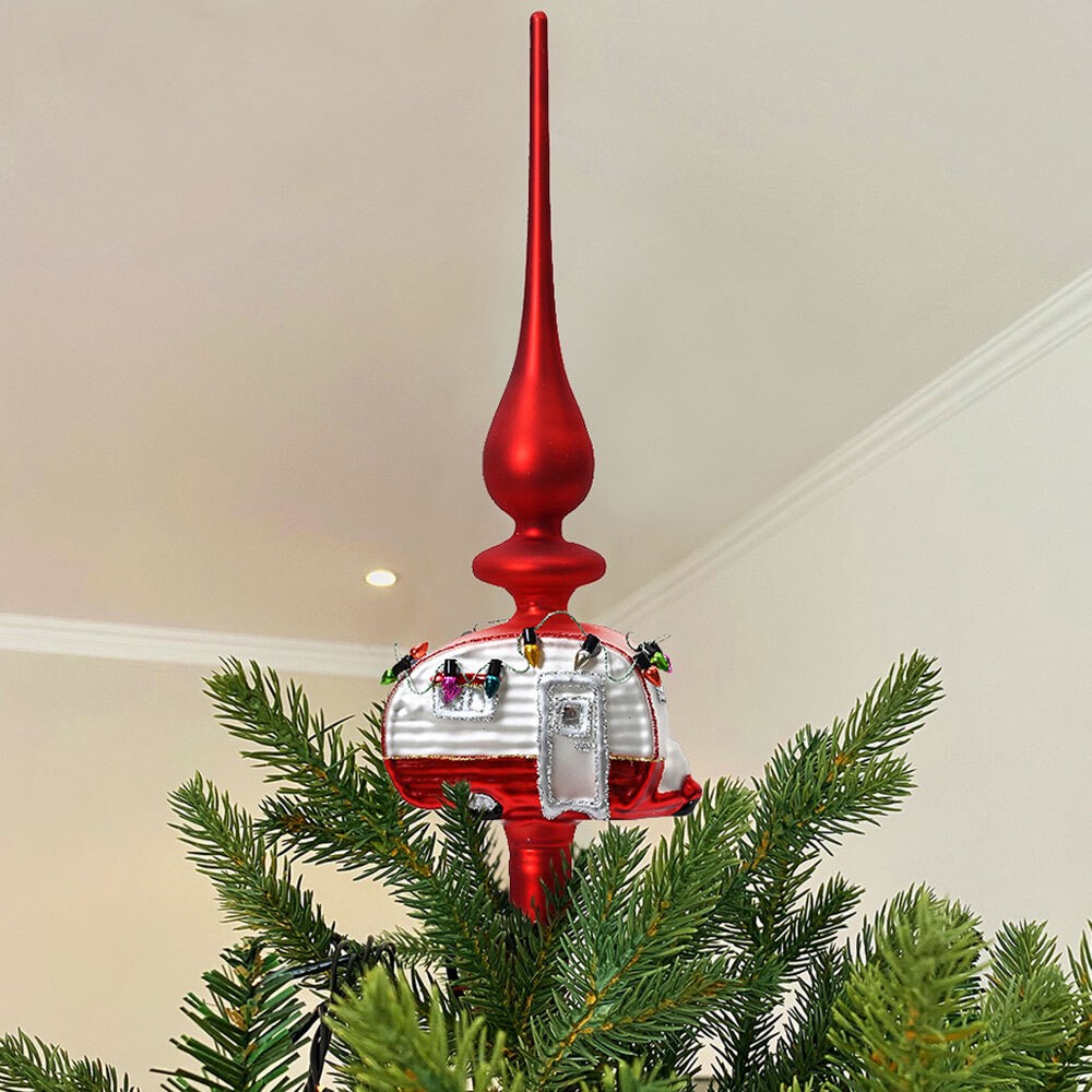 Christbaumspitze Camper Wohnwagen Camping Echt Glas Rot Weihnachtsbaumspitze