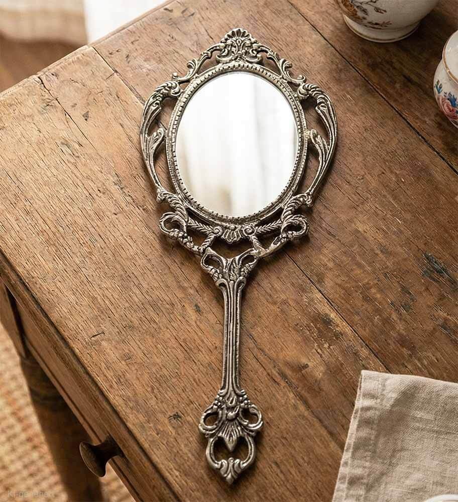 Handspiegel Prinzessin Silber Barock Schminkspiegel Antik-Stil Karneval Halloween