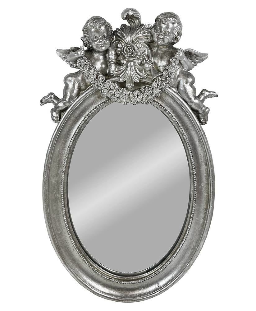Wandspiegel Engel Silber Oval Barock Spiegel Antik-Stil Vintage 49x30cm