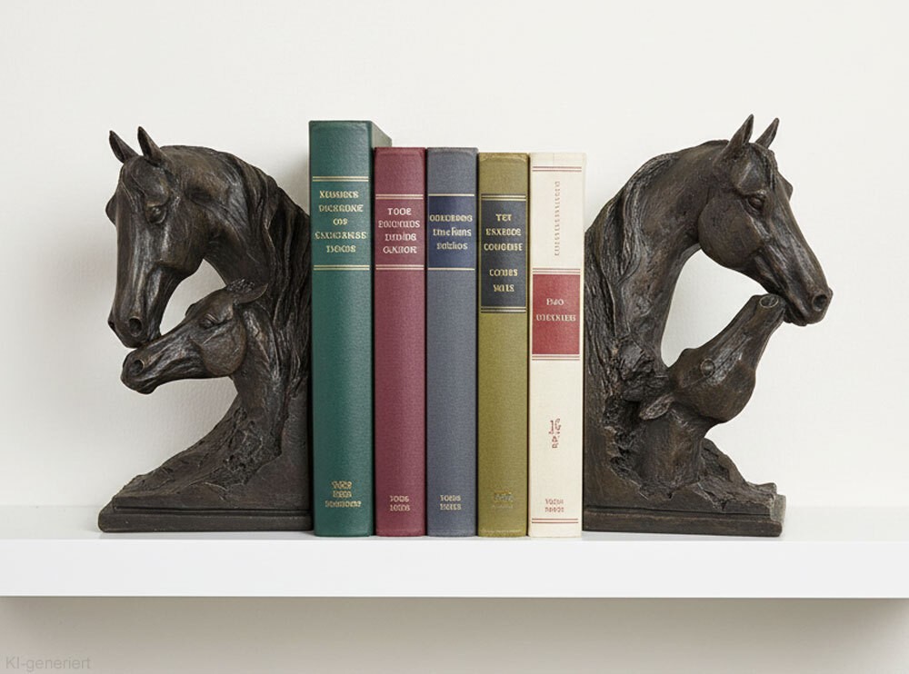 Buchstütze Pferd mit Fohlen 2 Stück Buchständer Kunstguss Antik-Stil