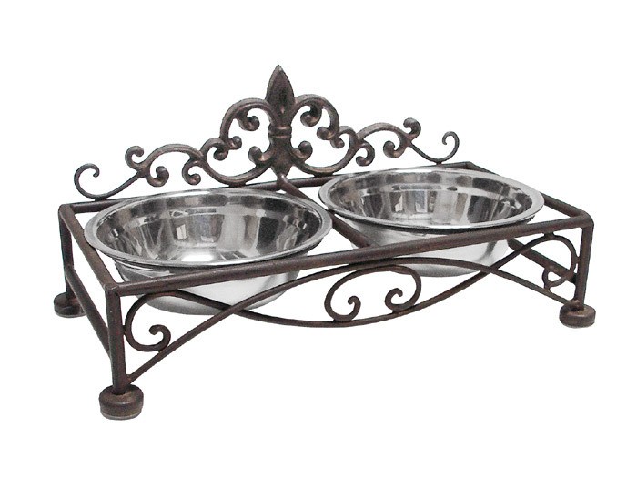 Futternapf Landhausstil Lilie Doppelnapf Hund Katze Fressnapf Hundebar Braun